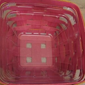 2013 Longaberger Pink Interior Woven Square Tiered Basket with Clear Insert